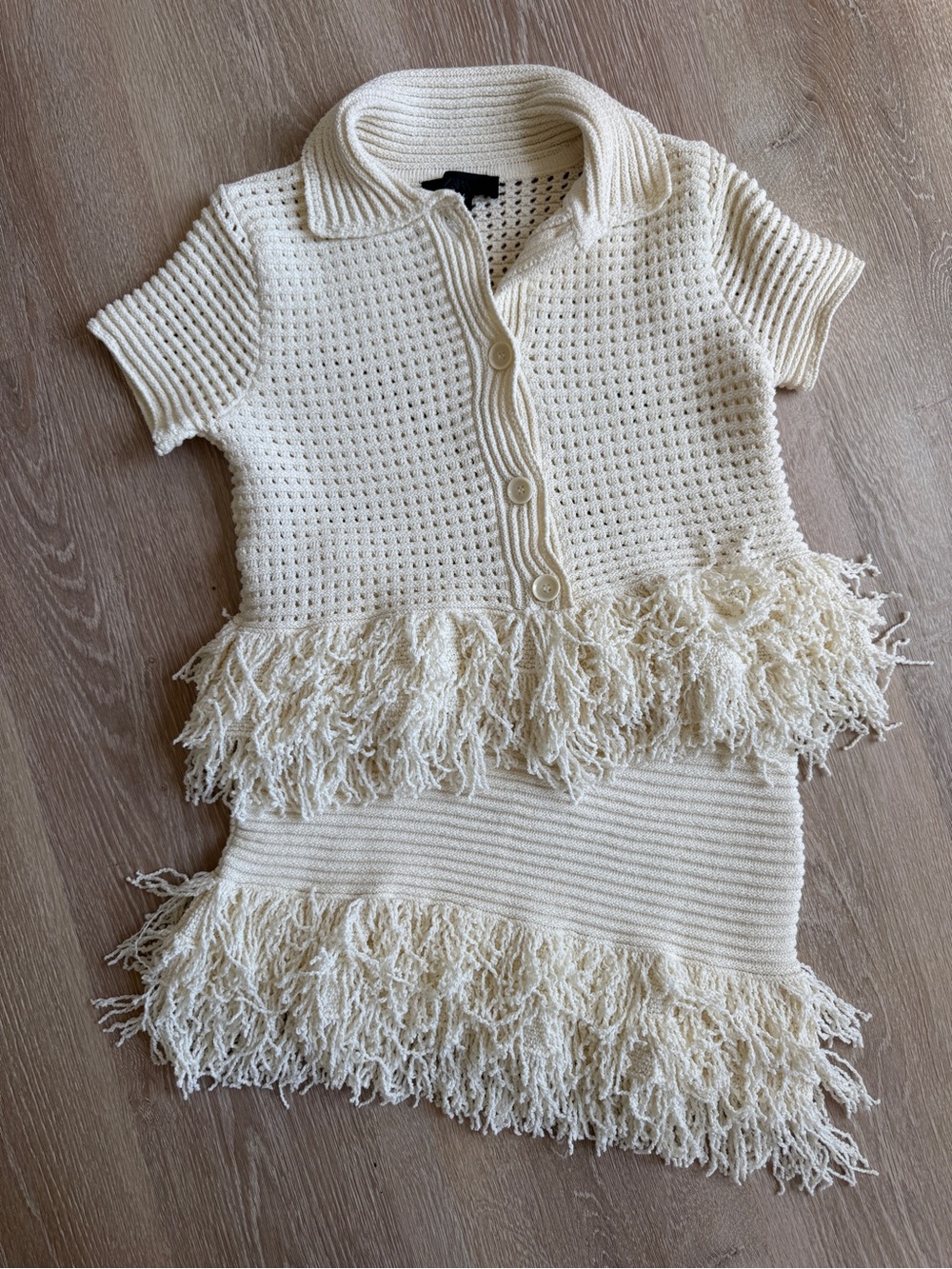 ZARA NEW knit fringe mini skirt and button top cream ivory - Picture 6 of 11